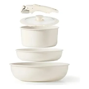 Set 5 Piezas Ollas Y Sartenes Antiadherentes Con Mango Desmontable Dakota Compatible Gas, Electrica E Induccion Facil De Limpiar Y Apto Horno